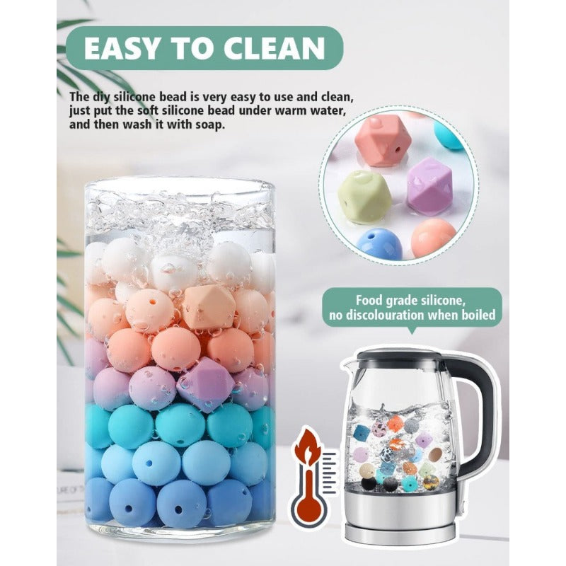 Wholesale 225 Colored 15mm Silicone Loose Beads DIY Wrist Keychain Kit